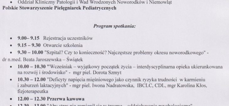 I Neonatologiczne Spotkanie Szkoleniowe dla Pielęgniarek/Pielęgniarzy i Położnych Regionu Warmii i Mazur