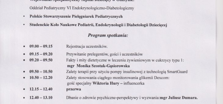 I Spotkanie Szkoleniowe dla pacjentów chorych na cukrzycę oraz Pielęgniarek/Pielęgniarzy i Położnych Regionu Warmii i Mazur – Praktyczne aspekty leczenia cukrzycy typu 1